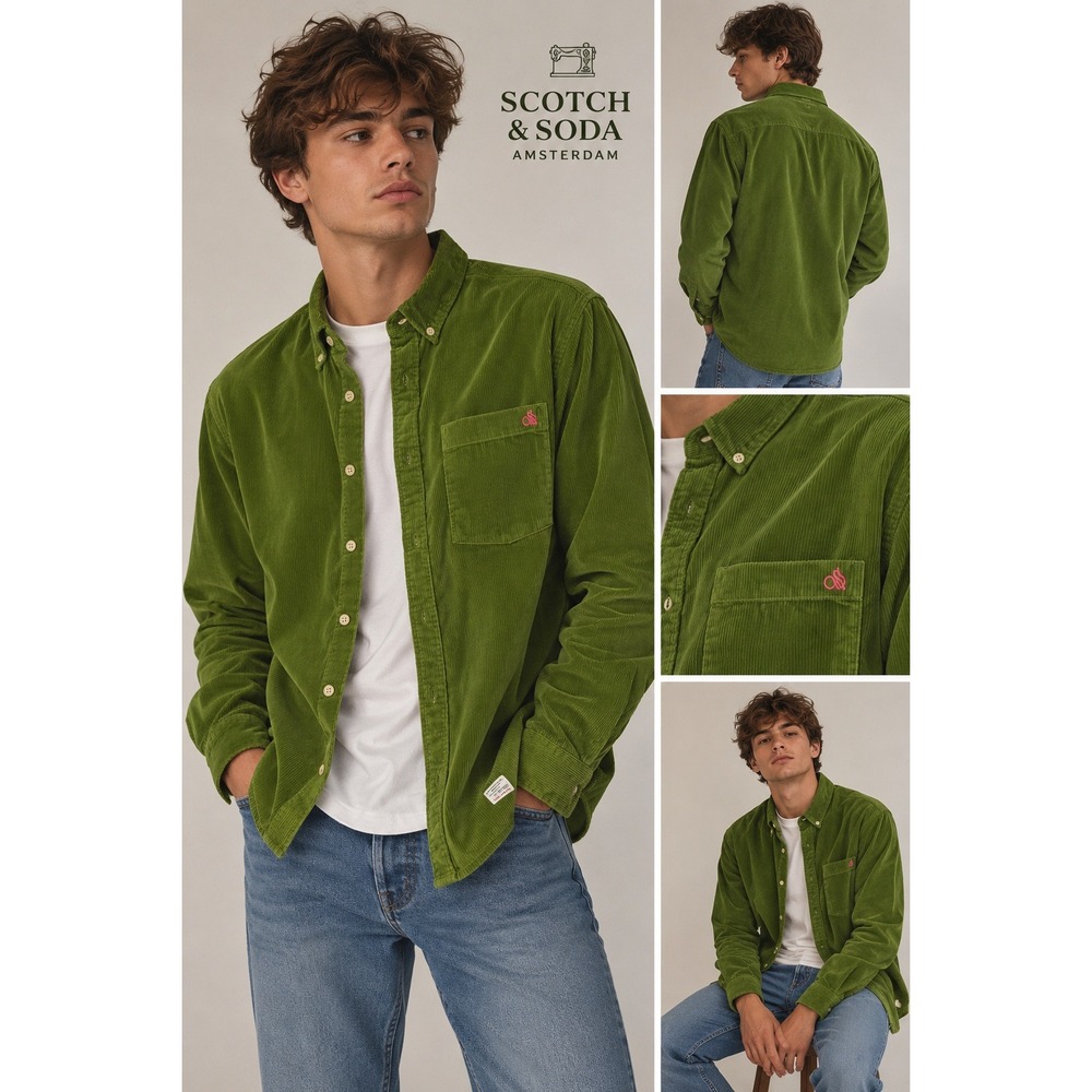 Scotch & Soda Corduroy Shirt Mens XXL Green Excellent Regular Fit Button Down